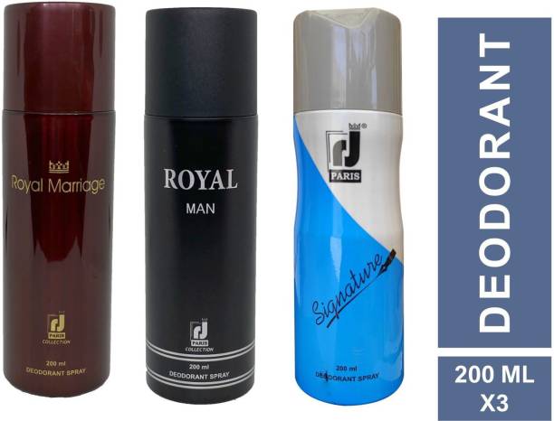 R J PARIS Professional ROYAL MARRIAGE + ROYAL MAN + SIGNATURE Combo Pack Deodorant Spray  -  For Men & Women