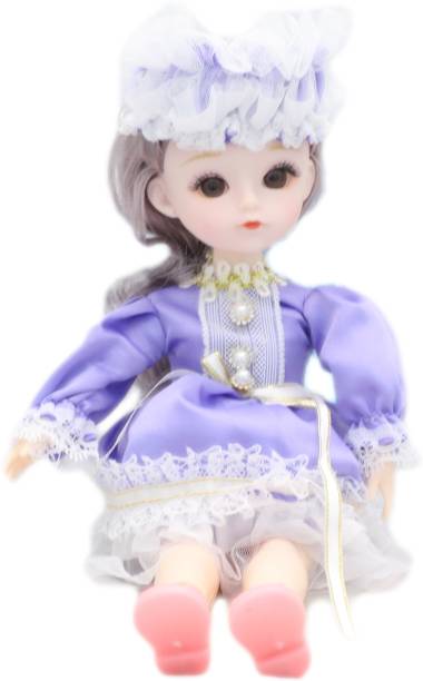 Tickles Set Movable Jointed Cute Girl Brown Eyes Fashionable Doll Purple Frock for Kids