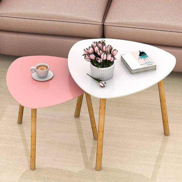 Palak Home Decor Wooden Nesting and Coffee Table With White and Pink Colour Engineered Wood Nesting Table