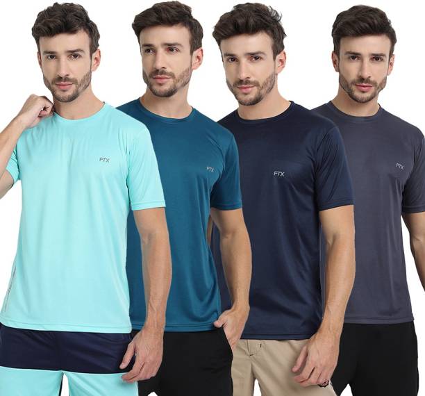 Pack of 4 Men Solid Round Neck Multicolor T-Shirt Price in India