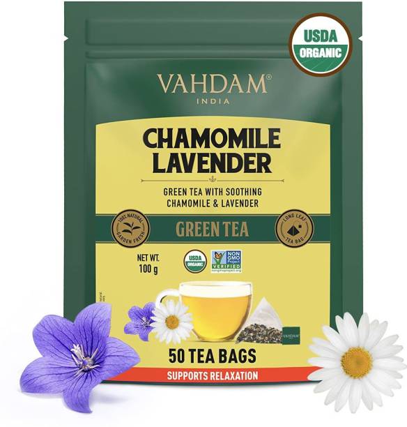Vahdam Organic Chamomile Green Tea For weight loss with Imported French Lavender Flower Green Tea Pouch