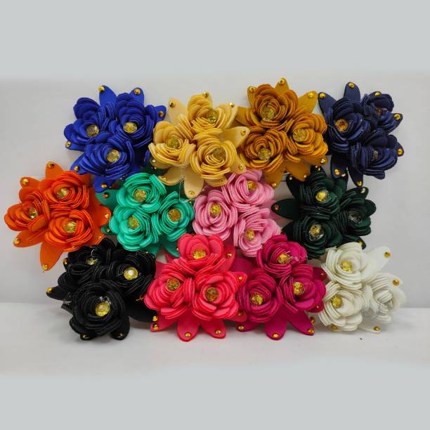 Myra Collection Velvet Fashion Fabric Rose Flower Hair Clip For Women pack of 12 Hair Clip Hair Clip