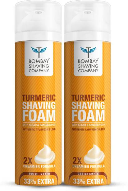 BOMBAY SHAVING COMPANY Turmeric Shaving Foam with Turmeric, Sandalwood, Kesar and 2X Creamier Formulae for Superior Glide and Protection 266 ml (33% Extra) Pack Of 2