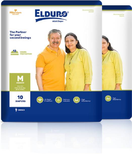 ELDURO Unisex Adult Diaper, Waist Size 28-44 Inches- Pack of 2 Adult Diapers - M