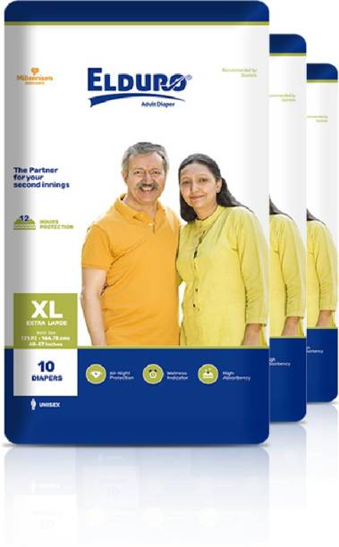 ELDURO Unisex Adult Diaper, Waist Size 48 -57 Inches- Pack of 3 Adult Diapers - XL
