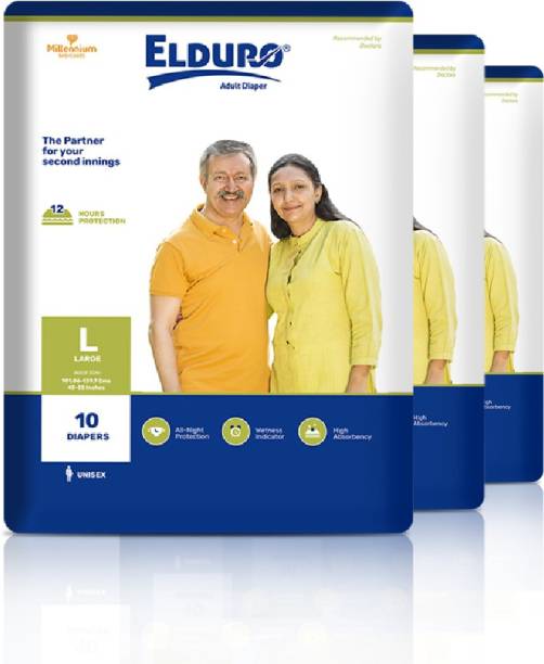 ELDURO Unisex Adult Diaper, Waist Size 40- 55 Inches- Pack of 3 Adult Diapers - L