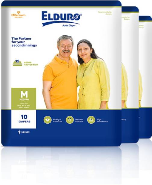 ELDURO Unisex Adult Diaper, Waist Size 28-44 Inches- Pack of 3 Adult Diapers - M