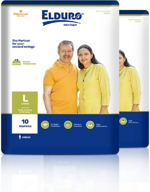 ELDURO Unisex Adult Diaper, Waist Size 40- 55 Inches- Pack of 2 Adult Diapers - L