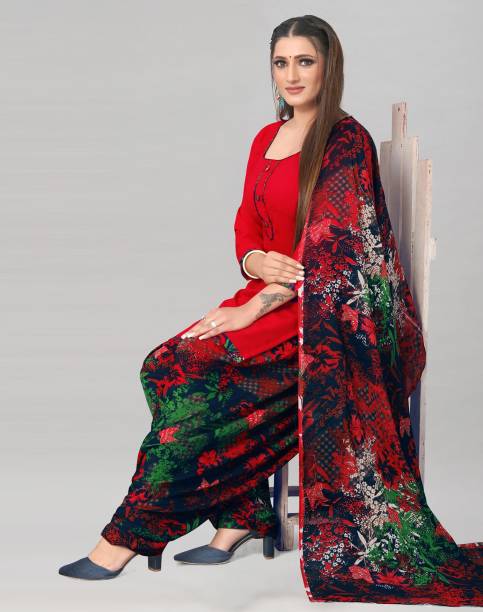 Siril Crepe Floral Print, Geometric Print, Printed Salwar Suit Material