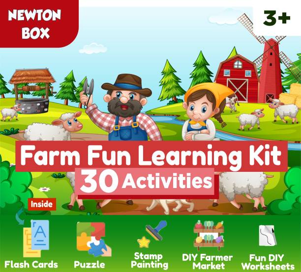 Little Olive Newton Box 5 in 1 Learning Gift Set | Farm Animals Theme | Age 3 Years and above
