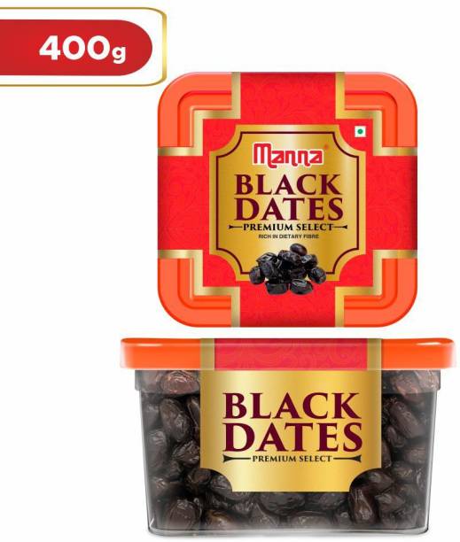 Manna Black Dates - 400g | Select Premium Organic Handpicked Dates| Khajoor | Khajur | Soft Dried Healthy Snack | Soft & Juicy texture | Zero Added Sugar & Preservatives | Rich in Iron, Fibre & Vitamins Dry Dates Dates