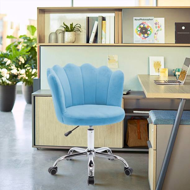 Finch Fox Modern Crown Chair with Wheels Desk Task Chair Velvet Fabric in Sky Blue Color Acrylic Office Adjustable Arm Chair