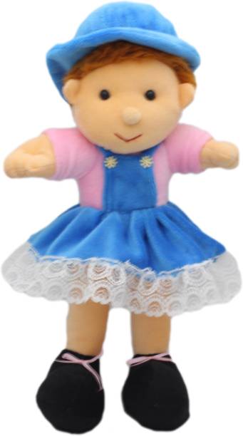 Tickles Soft Stuffed Plush Doll In Blue Frock For Kid Girls Room and Home Decoration