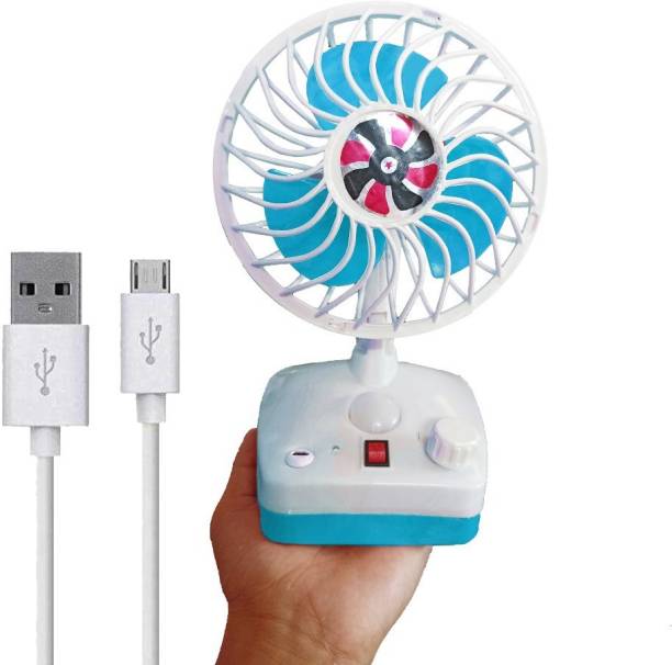 BeerTech Portable USB Rechargeable Mini Fan With LED Light 275 mm 3 Blade Table Fan