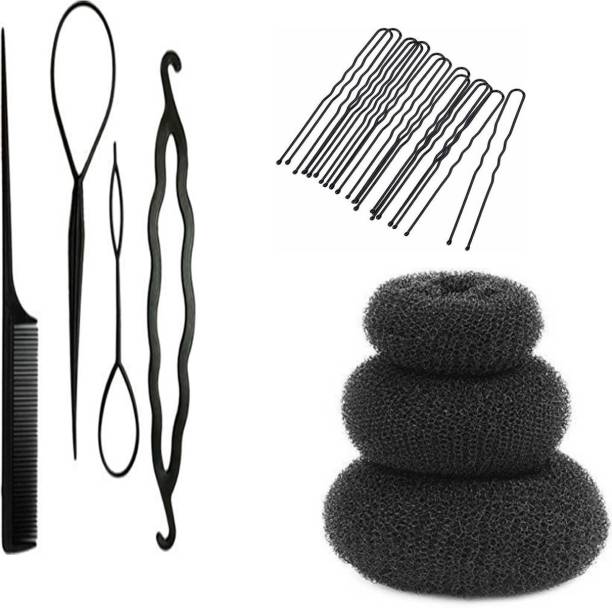 Sharum Crafts 4Pc Comb Set, 10 Juda Pin & 3 Donut Hair Accessory Set