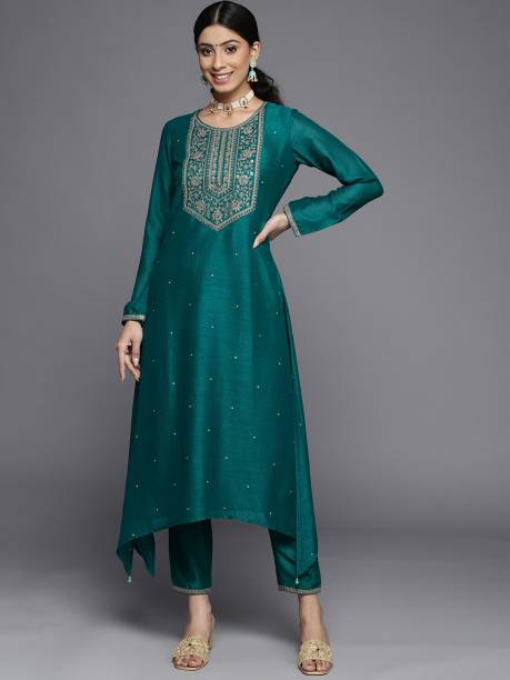 Women Embellished Silk Blend A-line Kurta Price in India