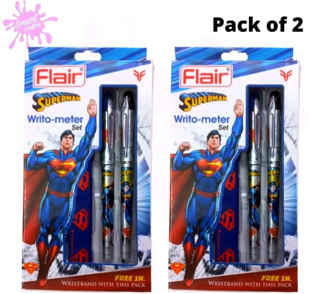 SmartCrafting Flair Superman WritoMeter Set With Cute Wrist Band|Flair Pen For Boys,Girls Ball Pen