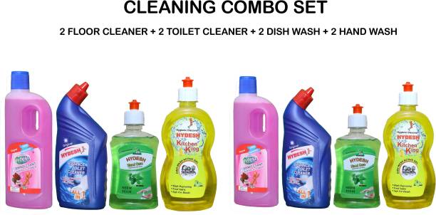 hydesh Cleaning Combo Set 2 Floor Cleaner, 2 Toilet Cleaner, 2 Dish Wash, 2 Hand Wash Regular Liquid Toilet Cleaner