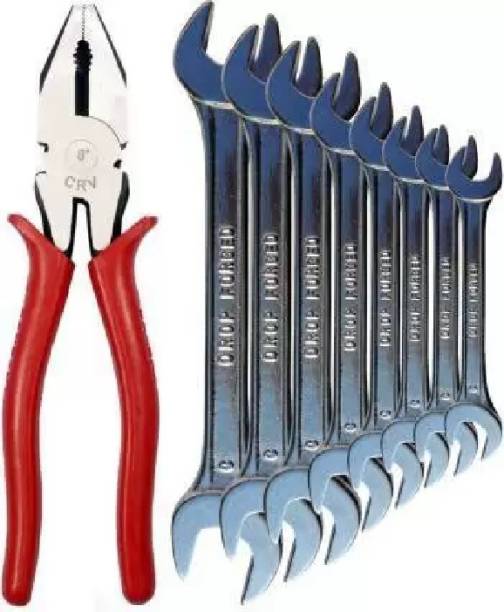 my tools Tool Kit Set for Home/Gara(ge/Car/Bike Set of 9 pcs 1 Plier Set + 8Spanner Set (Set of 9 pcs Tool kit Contains 1 Pcs Plier Set + 8 Pcs Double Ended Spanner Set Double Sided Open End Wrench