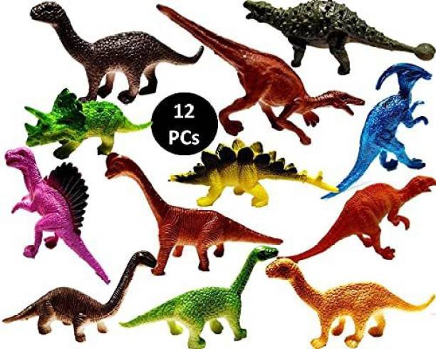 Akvanar dinosaur figure toy medium size plastic dinosaur set(multicolor) 12 pc set