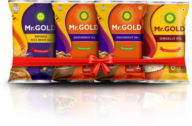 Mr. Gold GROUNDNUT OIL 2L, GINGELLY OIL 1L, RICE BRAN OIL 1L TOTAL 4L Groundnut Oil Pouch