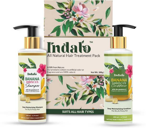 Indalo White Banana Hibiscus Hair Shampoo & Conditioner with Hair Treatment Pack-Combo , Brown