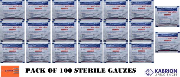 KABRION KAB Gauze Swabs Sterile 7.5 cm X 7.5 cm X 12 ply (5Pcs/Pack) (Pack of 20) Gauze Medical Dressing