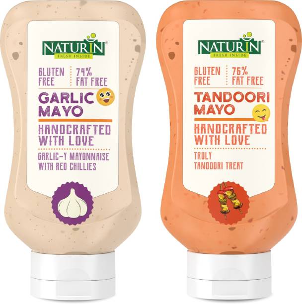 Naturin Combo Pack of 2- Garlic Mayo 290g and Tandoori Mayo 290g | Mayonnaise Sauce & Dip