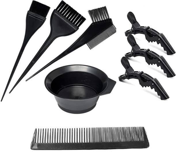 E-DUNIA 200 ML DYE COLOR MIXING BOWL SET WITH ELEGATOR HAIR CLIP AND BRUSH [Pack Of 8] BLACK Hairdye Mixing Bowl