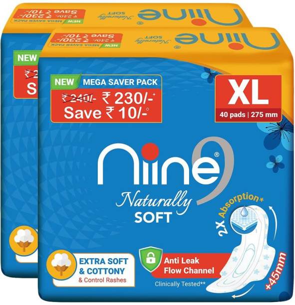 niine Naturally Soft XL Sanitary Pads With Anti Leak Flow, Extra Soft and Cottony Sanitary Pad