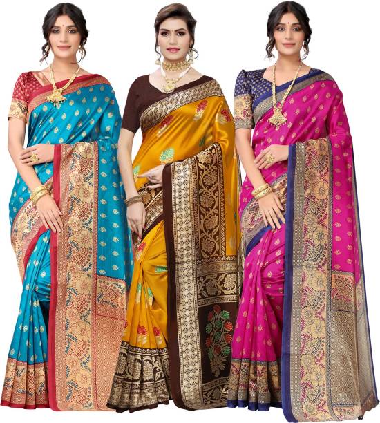 Printed, Geometric Print, Floral Print Banarasi Cotton Silk Saree Price in India