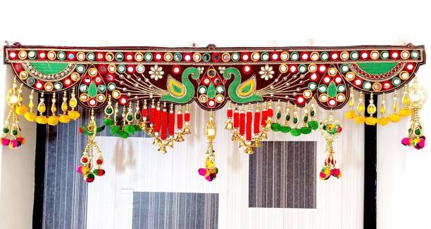 P A HEALTH AND FITNESS Traditional Velvet Embroidery Peocock Jula Jhumar Toran/Toranam Main Gate.[3FT] Toran