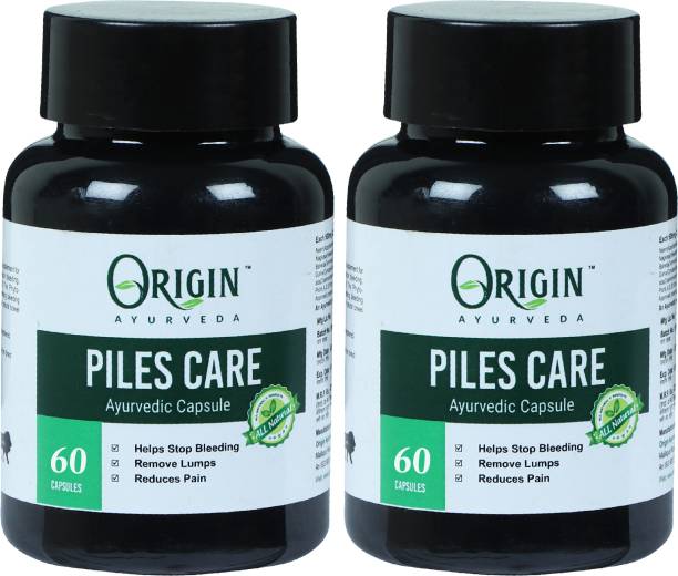ORIGIN AYURVEDA Herbal Piles Capsules| Fast Relief Bavasir (120 Capsules)(60X2)