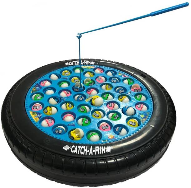 Braintastic Big Round Pond Fish Catching Game with Music 45 Fishes 4 Catching Pods for Kids Party & Fun Games Board Game