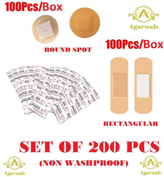 Agarwals Mediplast Round/Rectangular Plastic Spot Bandage Adhesive Strips (Set of 200) Adhesive Band Aid