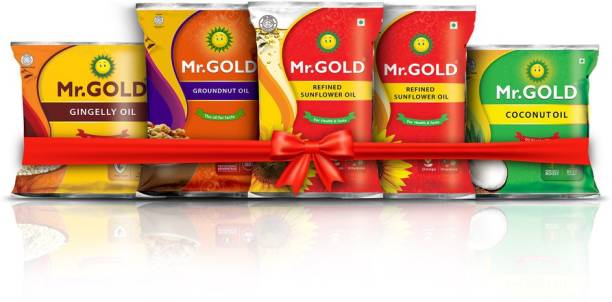 Mr. Gold SUNFLOWER OIL 2L,GROUNDNUT OIL1L,GINGELLY OIL500ML,COCONUT OIL 500ML TOTAL 4L Sunflower Oil Pouch