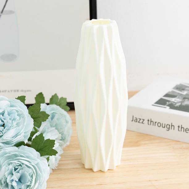 Satyam Kraft 1 pcs Vase For Flower Decorative for Living Room, Table, Home, Office.- White Microfibre Vase