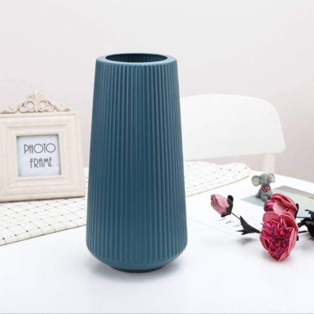 Satyam Kraft 1 pcs Large Flower Vase for Indoor, Office Living Room, Home - Blue Microfibre Vase