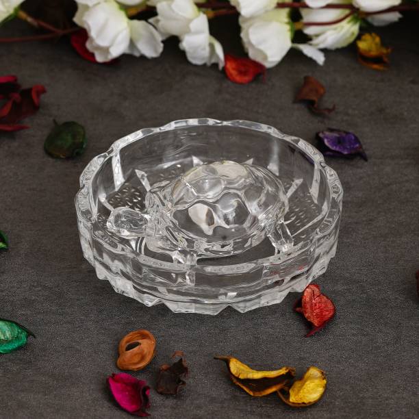 WebelKart Premium Crystal Turtle Tortoise with Plate for Feng Shui and Vastu Decorative Showpiece  -  3.81 cm