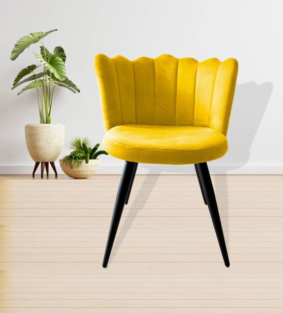 Finch Fox Finger Luxurious Dining Chairs in Yellow Velvet with Black Metal Legs Engineered Wood Living Room Chair