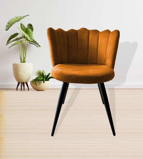 Finch Fox Finger Luxurious Dining Chairs in Tan Velvet with Black Metal Legs Engineered Wood Living Room Chair