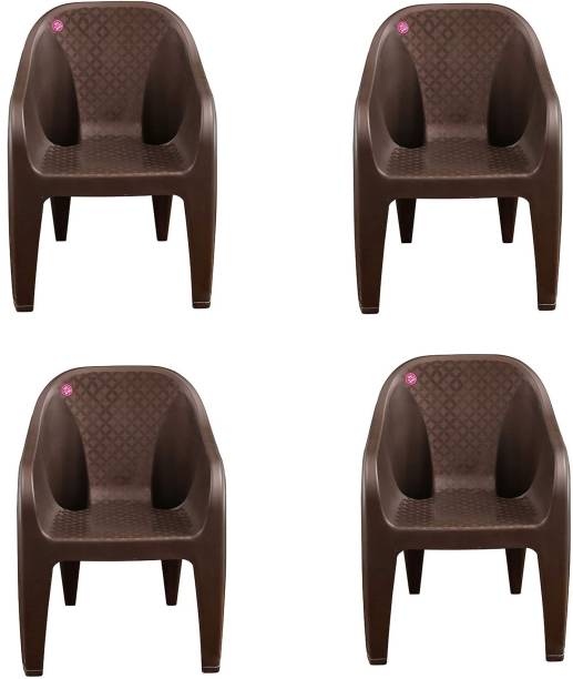 ARLAVYA Jolly Model Arm Chair for Home, Garden, Set of 4, Color-Brown Plastic Outdoor Chair