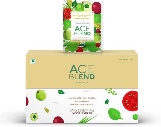Ace Blend Premium Plant Protein & Superfoods, Daily Nutrition, Rich Vanilla, 15 Sachets Plant-Based Protein