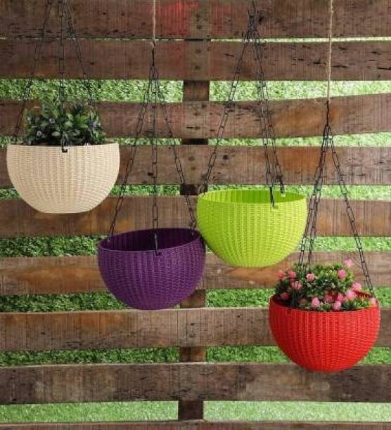 Somkala Hanging Basket For Indoor and Outdoor with Chain for flowers Plastic Vase (4) Plastic Vase