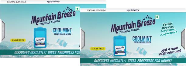 Mountain breeze Coolmint Fresh Breath Strips 3*( 24 Strips ) Pack of 2 Cool Mint Mouth Freshener