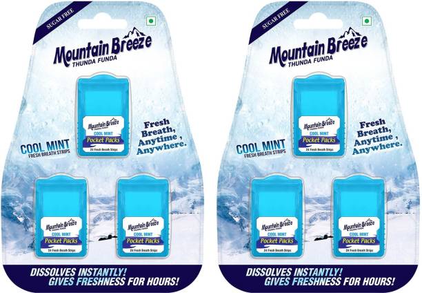 Mountain breeze Sugar-Free Coolmint Fresh Breath Strips 6*( 24 Strips ) Pack of 2 CoolMint Mouth Freshener