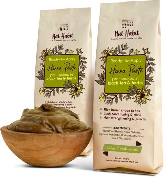 Nat Habit Ready-to-Apply Henna Paste, Rajasthani Henna, Herbs, BlackTea, 2x220g