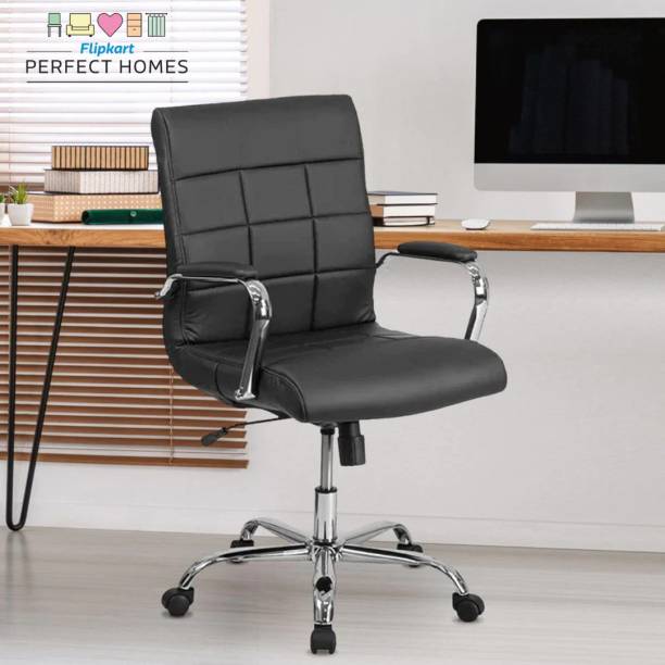 Flipkart Perfect Homes Stork Medium Back Revolving Chair with Steel Handle Leatherette Office Arm Chair