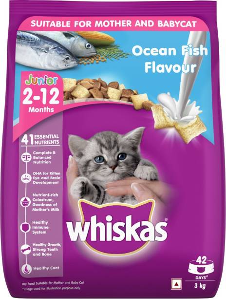 Whiskas (2-12 months) Ocean Fish Flavour with Milk Fish 3 kg Dry Young Cat Food