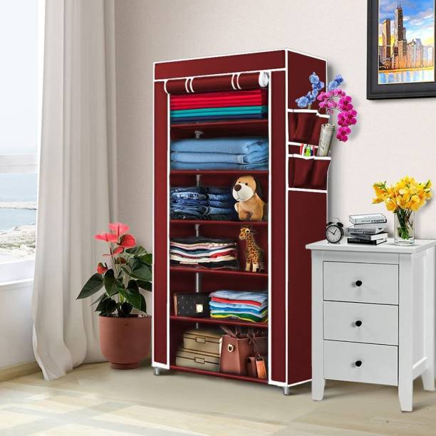 Zofiy 6 Layer Metal Frame Clothes Organizer - Maroon PP Collapsible Wardrobe